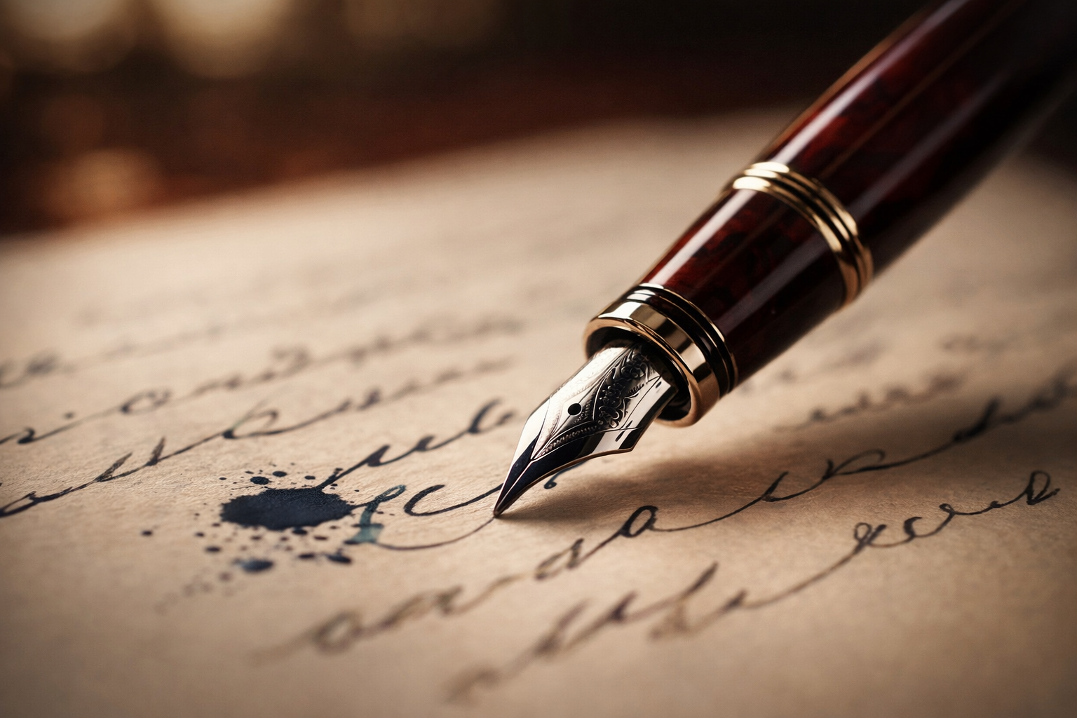 Fountain pen writing on legal document on a mahogany desk in a Connecticut estate planning law office